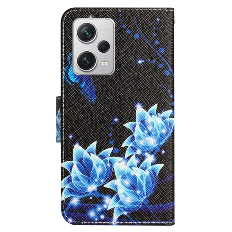 For Xiaomi Redmi Note 12 Pro 5G / Note 12 Pro Speed 5G / Poco X5 Pro 5G PU Leather Stand Pattern Phone Case with Wallet - Blue Butterfly