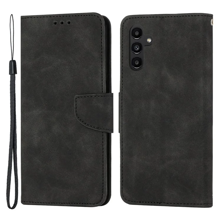 For Samsung Galaxy A24 4G (162.1 x 77.6 x 8.3mm) Solid Color Protective Flip Phone Case Wallet Stand Leather Cell Phone Cover - Black