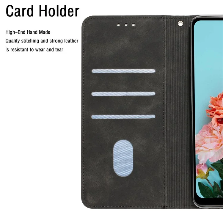 For Samsung Galaxy A24 4G (162.1 x 77.6 x 8.3mm) Solid Color Protective Flip Phone Case Wallet Stand Leather Cell Phone Cover - Black