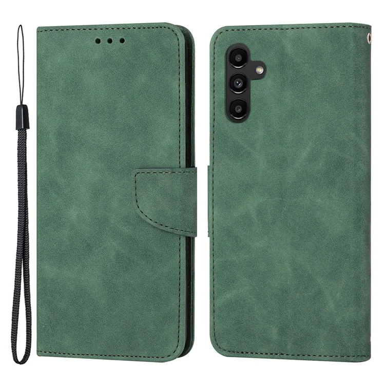 For Samsung Galaxy A24 4G (162.1 x 77.6 x 8.3mm) Solid Color Protective Flip Phone Case Wallet Stand Leather Cell Phone Cover - Green