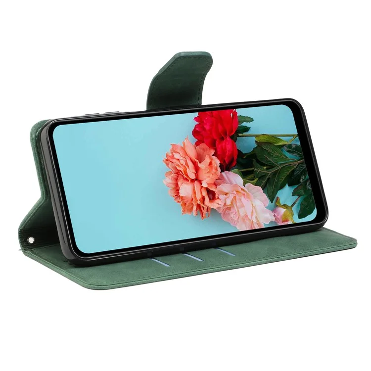 For Samsung Galaxy A24 4G (162.1 x 77.6 x 8.3mm) Solid Color Protective Flip Phone Case Wallet Stand Leather Cell Phone Cover - Green