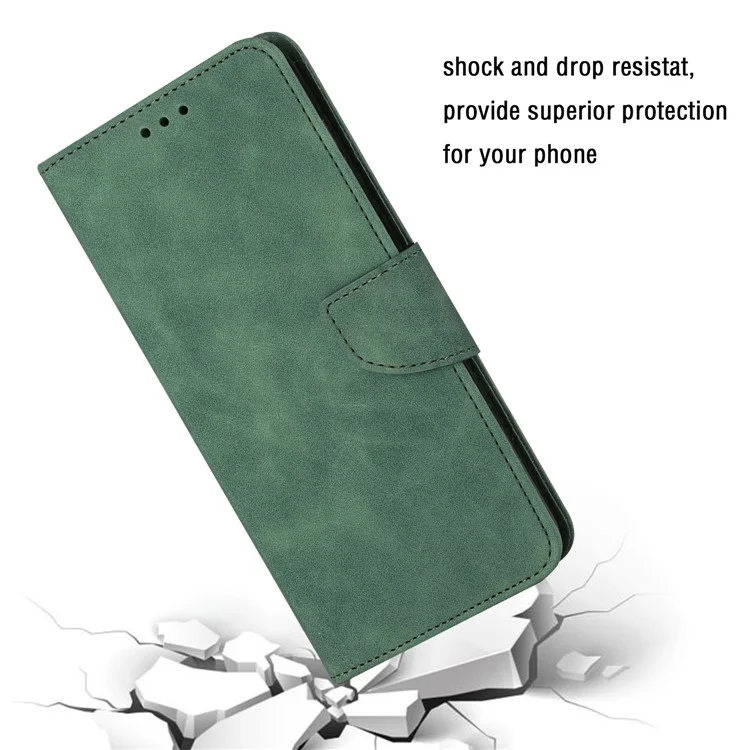 For Samsung Galaxy A24 4G (162.1 x 77.6 x 8.3mm) Solid Color Protective Flip Phone Case Wallet Stand Leather Cell Phone Cover - Green