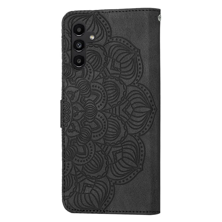 Flip Leather Phone Case For Samsung Galaxy A24 4G (162.1 x 77.6 x 8.3mm) Imprinting Mandala Flower Phone Wallet Cover Stand - Black