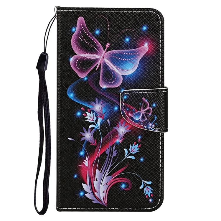 For Samsung Galaxy A24 4G (162.1 x 77.6 x 8.3mm) Wallet Phone Case PU Leather Pattern Printing Stand Flip Cover - Fluorescent Butterflies