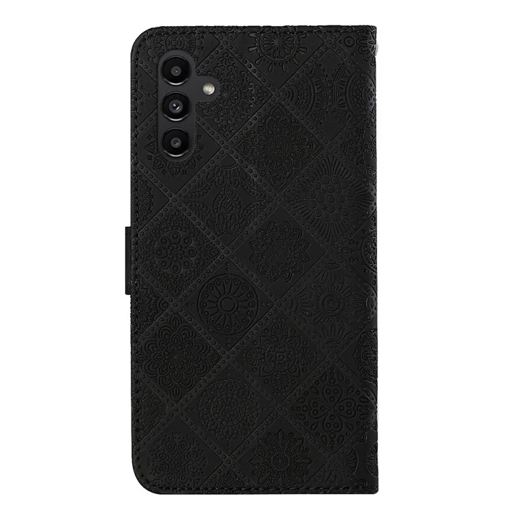 Drop-proof Phone Case For Samsung Galaxy A24 4G (162.1 x 77.6 x 8.3mm) Imprinted Flower Leather Phone Cover with Stand Wallet - Black