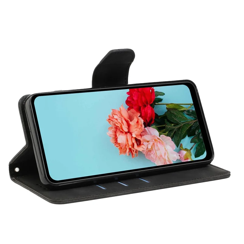 غطاء هاتف بتصميم محفظة واقٍ بالكامل لهاتف Xiaomi Redmi 12C 4G، غطاء هاتف من الجلد بلون أسود مع دعم للوضع الرأسي