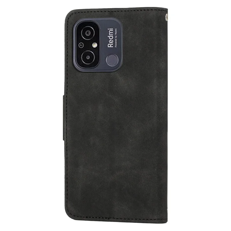 غطاء هاتف بتصميم محفظة واقٍ بالكامل لهاتف Xiaomi Redmi 12C 4G، غطاء هاتف من الجلد بلون أسود مع دعم للوضع الرأسي