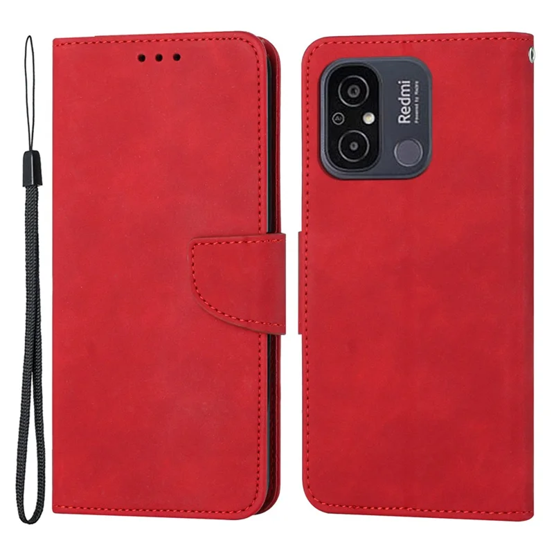 For Xiaomi Redmi 12C 4G Full Protection Phone Case Solid Color Wallet Stand Leather Phone Cover - Red