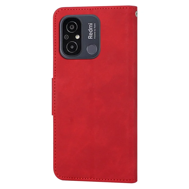 For Xiaomi Redmi 12C 4G Full Protection Phone Case Solid Color Wallet Stand Leather Phone Cover - Red