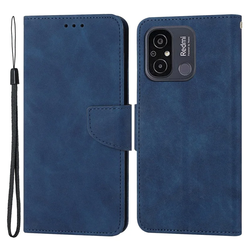 Til Xiaomi Redmi 12C 4G Fuld beskyttelse telefonbeskyttelse Enfarvet wallet ståleder telefondæksel i læder - Blå