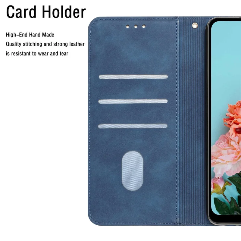 Til Xiaomi Redmi 12C 4G Fuld beskyttelse telefonbeskyttelse Enfarvet wallet ståleder telefondæksel i læder - Blå