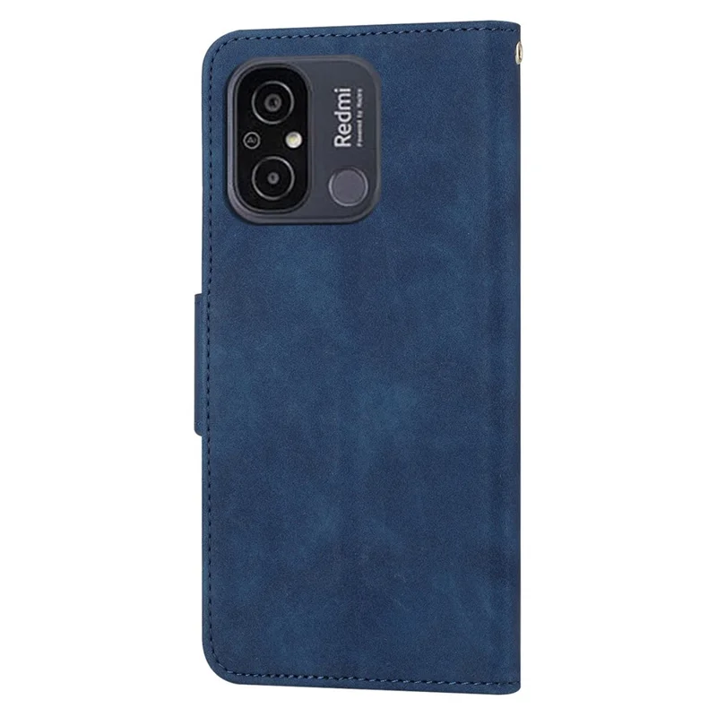 Til Xiaomi Redmi 12C 4G Fuld beskyttelse telefonbeskyttelse Enfarvet wallet ståleder telefondæksel i læder - Blå
