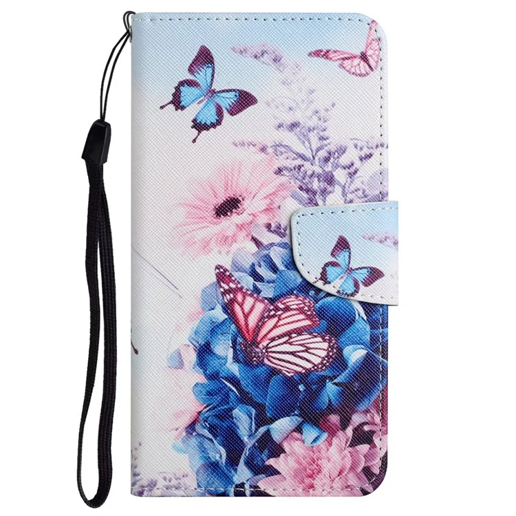 Für Xiaomi Redmi 12C 4G PU-Leder-Flip-Handyhülle mit Musteraufdruck, Standfunktion, Handschlaufe und Brieftasche - Lila Schmetterlinge