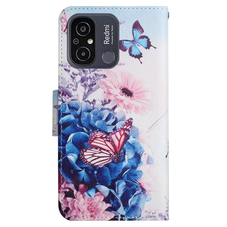 Für Xiaomi Redmi 12C 4G PU-Leder-Flip-Handyhülle mit Musteraufdruck, Standfunktion, Handschlaufe und Brieftasche - Lila Schmetterlinge