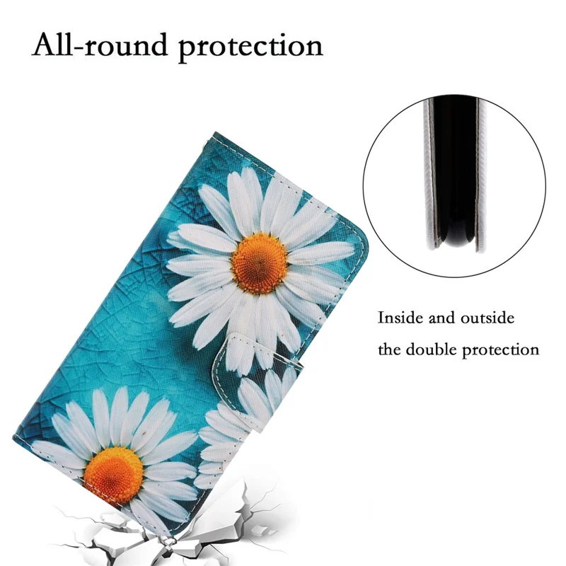 For Xiaomi Redmi 12C 4G PU Leather Flip Phone Case Pattern Printing Stand Wrist Strap Wallet Cover - Chrysanthemum