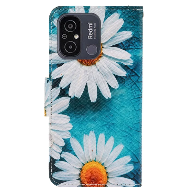 For Xiaomi Redmi 12C 4G PU Leather Flip Phone Case Pattern Printing Stand Wrist Strap Wallet Cover - Chrysanthemum