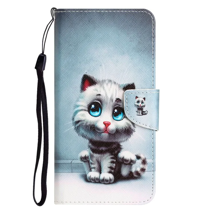 For Xiaomi Redmi 12C 4G PU Leather Cover Pattern Printing Wallet Stand Flip Phone Case - Blue Eyes Cat
