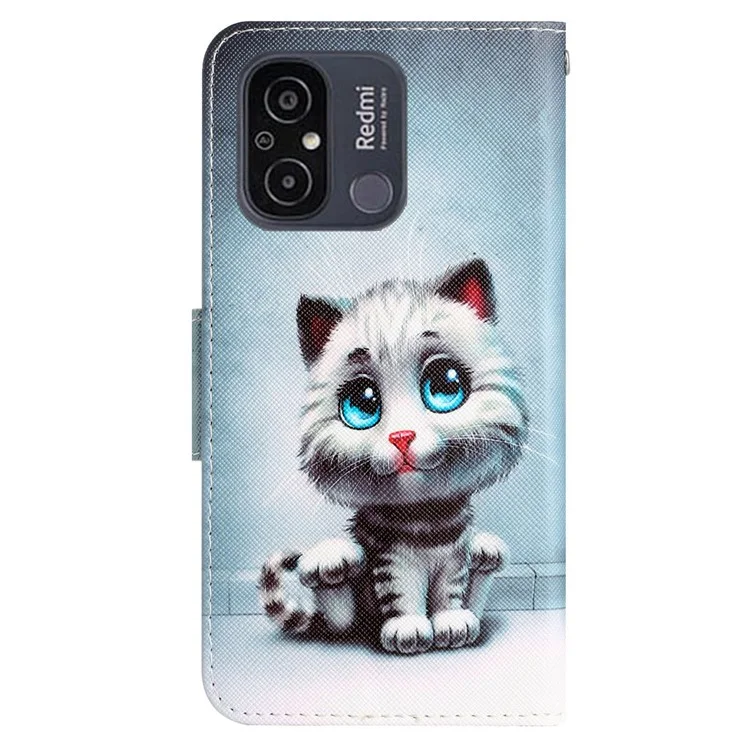 For Xiaomi Redmi 12C 4G PU Leather Cover Pattern Printing Wallet Stand Flip Phone Case - Blue Eyes Cat