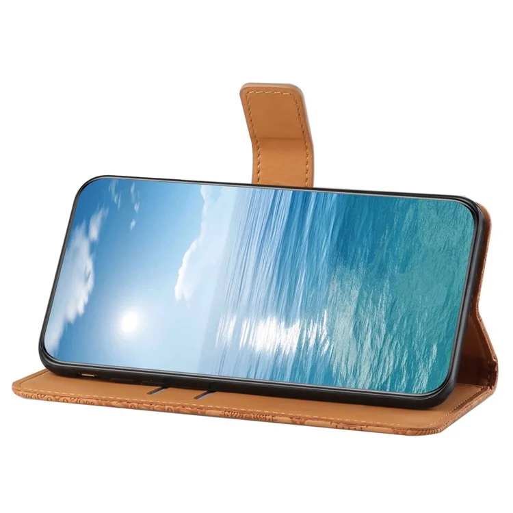 For Xiaomi Redmi Note 12 5G (Global) / (India) / (China) / Poco X5 5G Imprinted Flower Leather Phone Cover with Stand Wallet - Brown