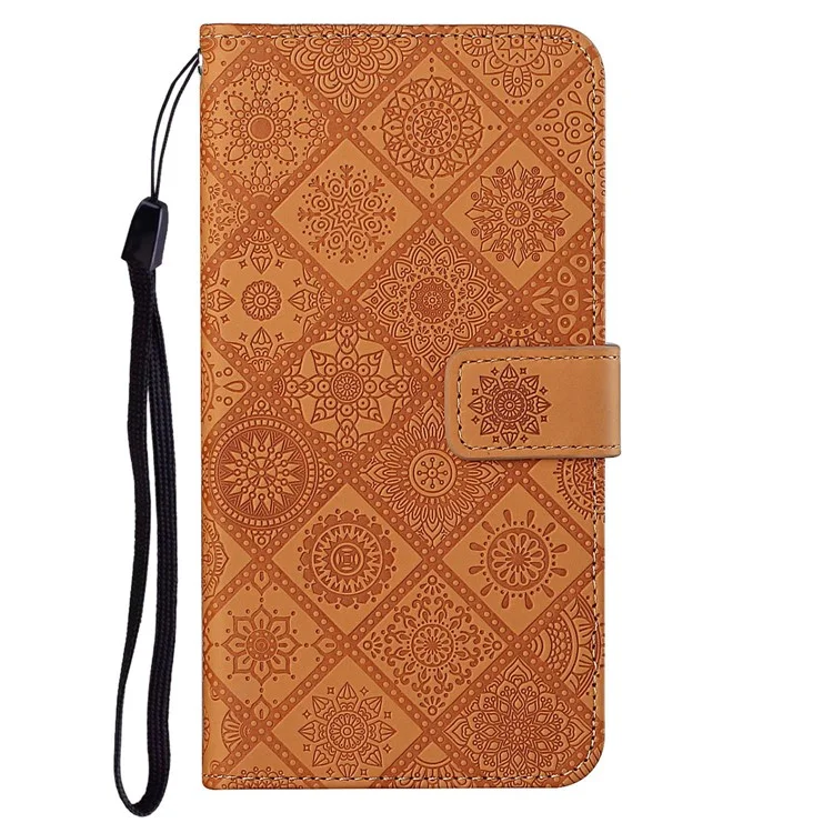 For Xiaomi Redmi Note 12 5G (Global) / (India) / (China) / Poco X5 5G Imprinted Flower Leather Phone Cover with Stand Wallet - Brown