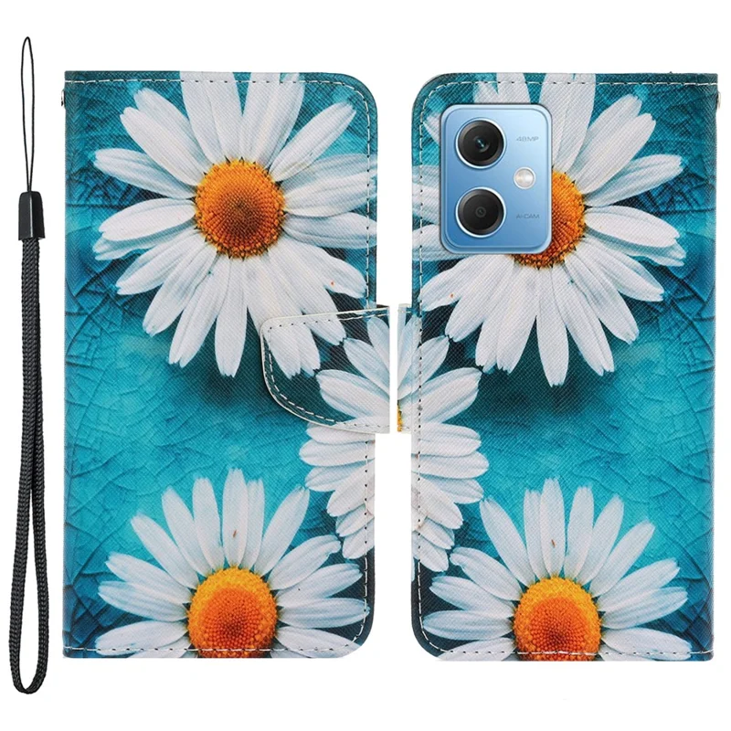For Xiaomi Redmi Note 12 5G (Global) / (India) / (China) / Poco X5 5G PU Leather Pattern Printing Phone Case with Wallet Stand - Chrysanthemum
