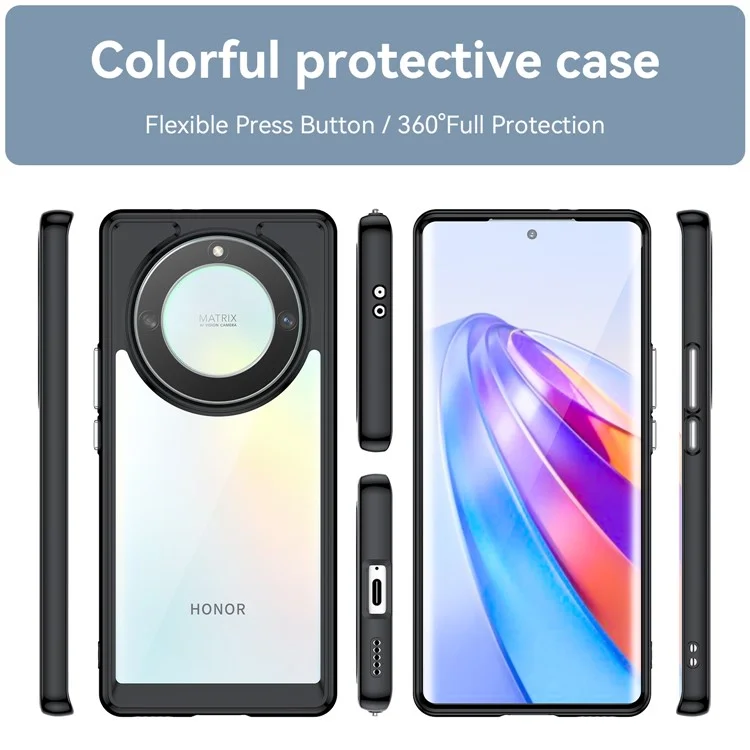 Para Honor Magic5 Lite 5G / X40 5G / X9a 5G Case de Teléfono Transparente TPU + Cubierta Protectora a Prueba de Choque Acrílico - Negro