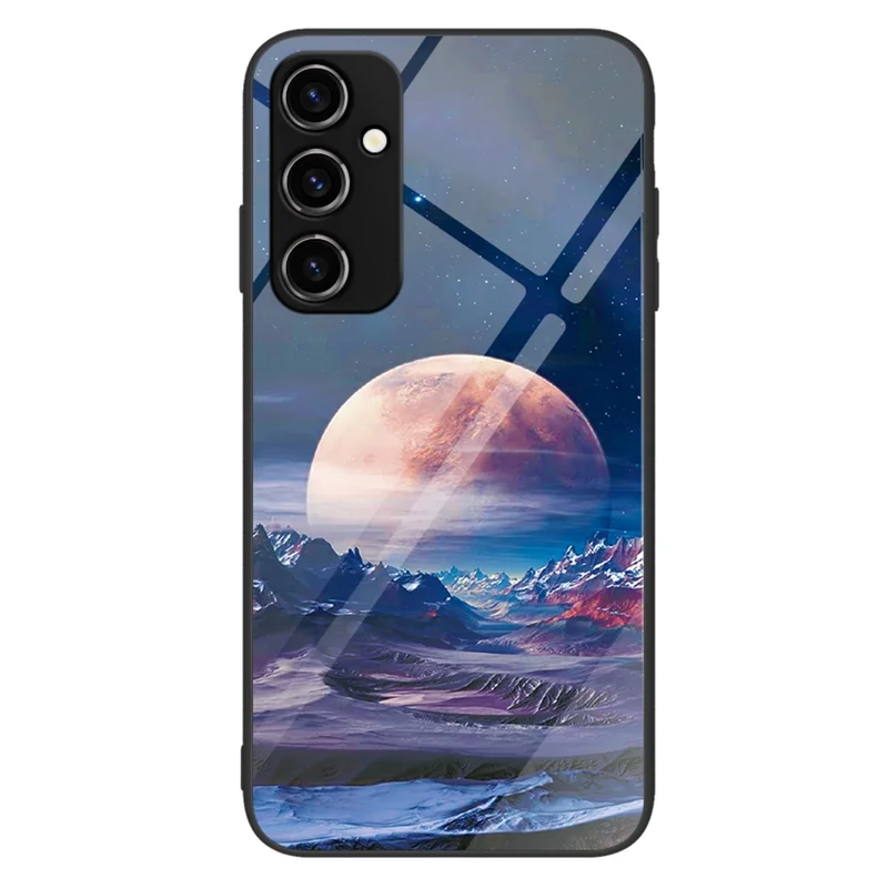 For Samsung Galaxy A34 5G Pattern Printing Phone Case Tempered Glass+PC+TPU Protective Phone Cover - White Planet