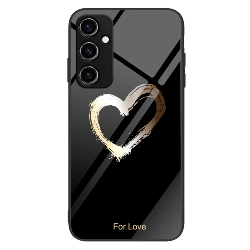 For Samsung Galaxy A34 5G Pattern Printing Phone Case Tempered Glass+PC+TPU Protective Phone Cover - For Love  /  Black