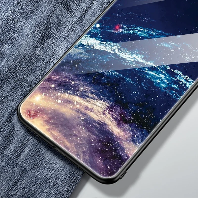 For Samsung Galaxy A34 5G Pattern Printing Phone Case Tempered Glass+PC+TPU Protective Phone Cover - For Love  /  Black