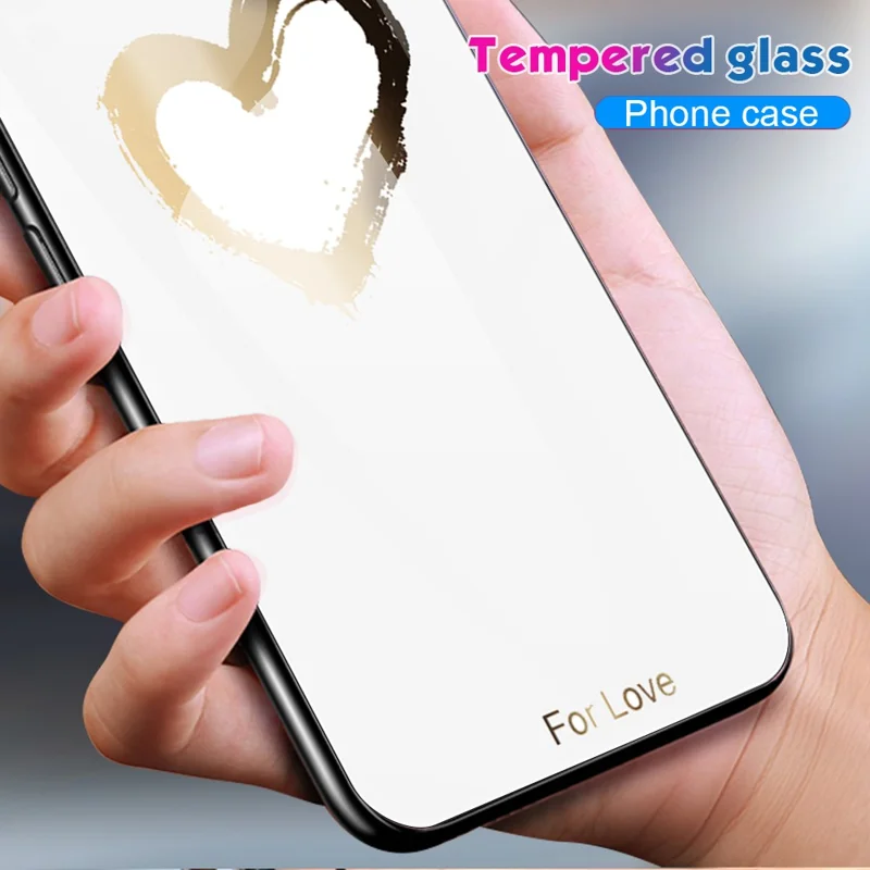 For Samsung Galaxy A34 5G Pattern Printing Phone Case Tempered Glass+PC+TPU Protective Phone Cover - For Love  /  Black