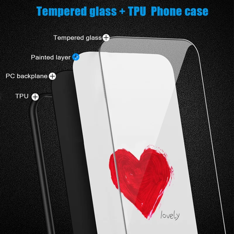 For Samsung Galaxy A34 5G Pattern Printing Phone Case Tempered Glass+PC+TPU Protective Phone Cover - For Love  /  Black