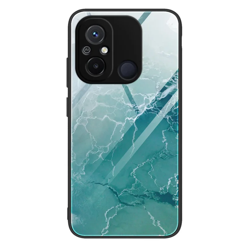 For Xiaomi Redmi 11A 4G / 12C 4G Phone Case Marble Pattern Tempered Glass + PC + TPU Protective Phone Cover - DL04
