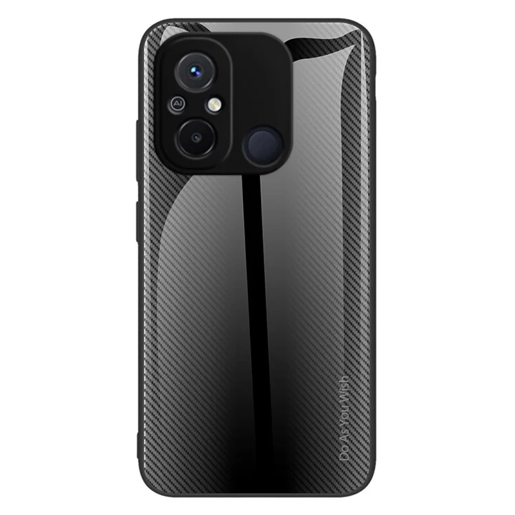 Тонкий чехол для телефона Xiaomi Redmi 11A 4G / 12C 4G с текстурой под углеволокно, закаленное стекло + TPU, противоударный чехол - черный