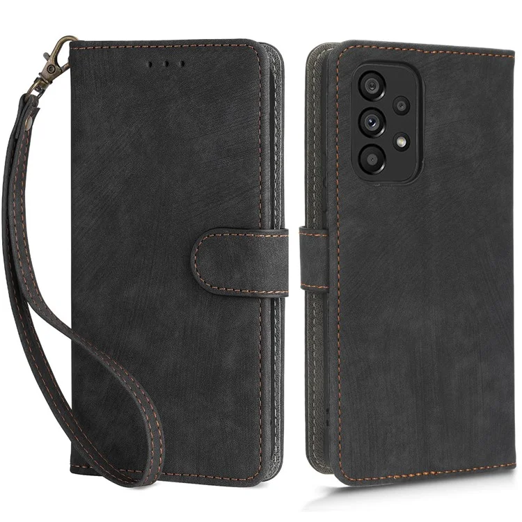 For Samsung Galaxy A53 5G Mobile Phone Case RFID Blocking Stand Wallet Leather Cover with Strap - Black
