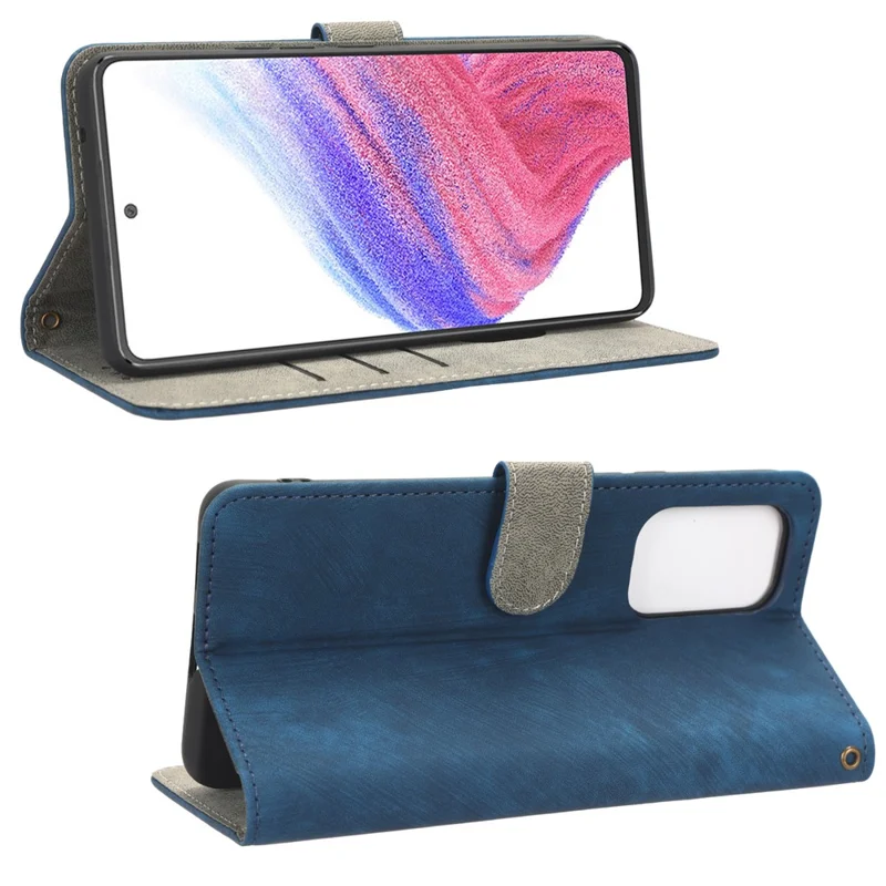 For Samsung Galaxy A53 5G Mobile Phone Case RFID Blocking Stand Wallet Leather Cover with Strap - Blue