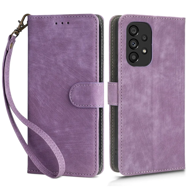 For Samsung Galaxy A53 5G Mobile Phone Case RFID Blocking Stand Wallet Leather Cover with Strap - Purple