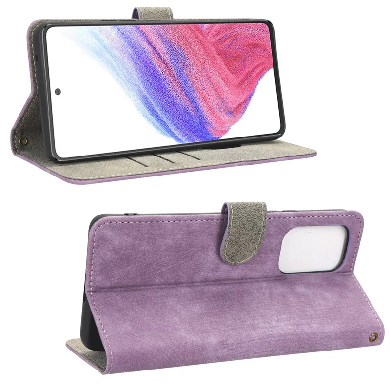 For Samsung Galaxy A53 5G Mobile Phone Case RFID Blocking Stand Wallet Leather Cover with Strap - Purple
