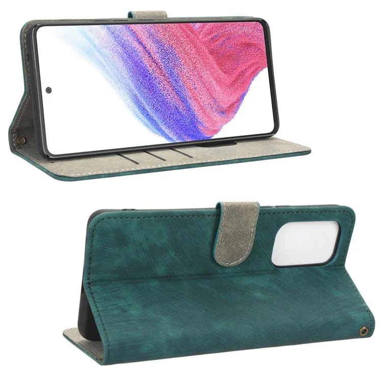 Per Samsung Galaxy A73 5G RFID Blocking Custodia in Pelle Anti-caduta Flip Stand Wallet Cover con Cinturino da Polso - Verde