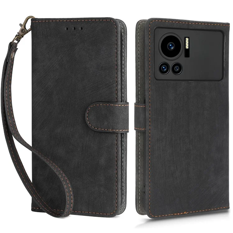 Pour Infinix Note 12 VIP 4G X672 Étui de téléphone en cuir PU antichoc avec support RFID Blocking Flip Wallet Cover avec dragonne - Noir