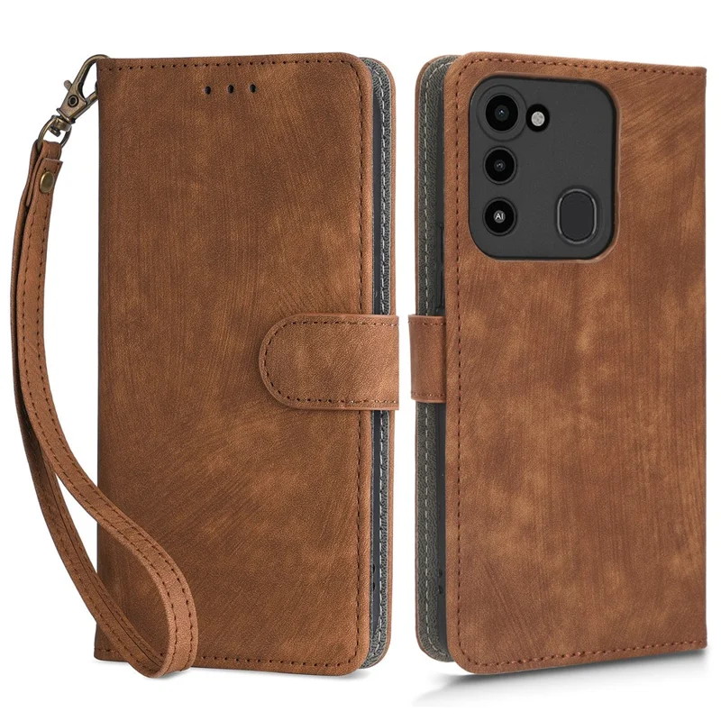 For TECNO Spark 8C 4G / Spark 9 4G / Spark Go 2022 / KG5 Phone Case RFID Blocking Stand Wallet Leather Cover - Brown