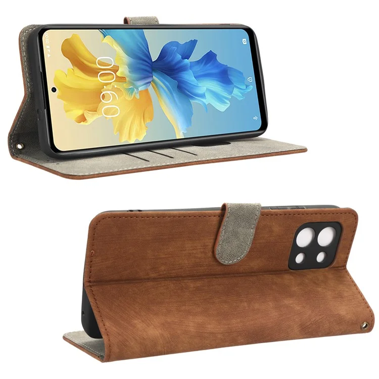 Para Infinix Hot 11 2022 4G X675 Funda de teléfono con correa de mano de cartera de cuero PU anti-caída con bloqueo RFID - Marrón
