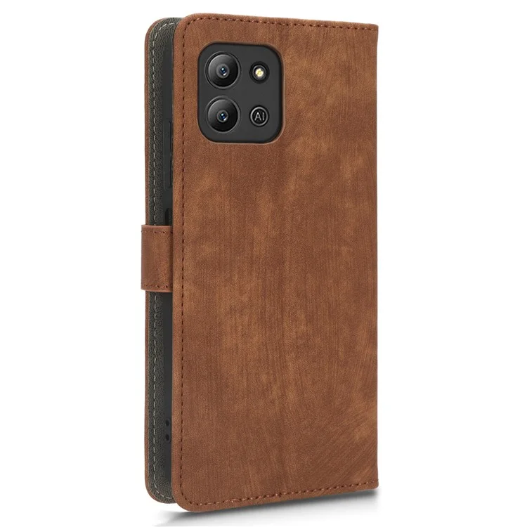 Para Infinix Hot 11 2022 4G X675 Funda de teléfono con correa de mano de cartera de cuero PU anti-caída con bloqueo RFID - Marrón