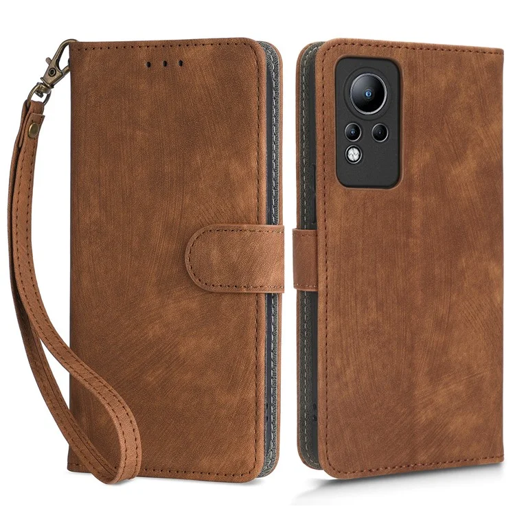 Para Infinix Note 11 X663 / X663B / Note 12 4G G88 X663C X663D / Note 12i 2022 X677 Funda Bloqueo RFID Cubierta de Cuero con Correa - Marrón