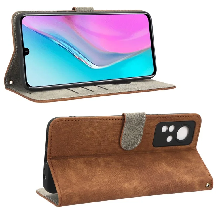 Para Infinix Note 11 X663 / X663B / Note 12 4G G88 X663C X663D / Note 12i 2022 X677 Funda Bloqueo RFID Cubierta de Cuero con Correa - Marrón