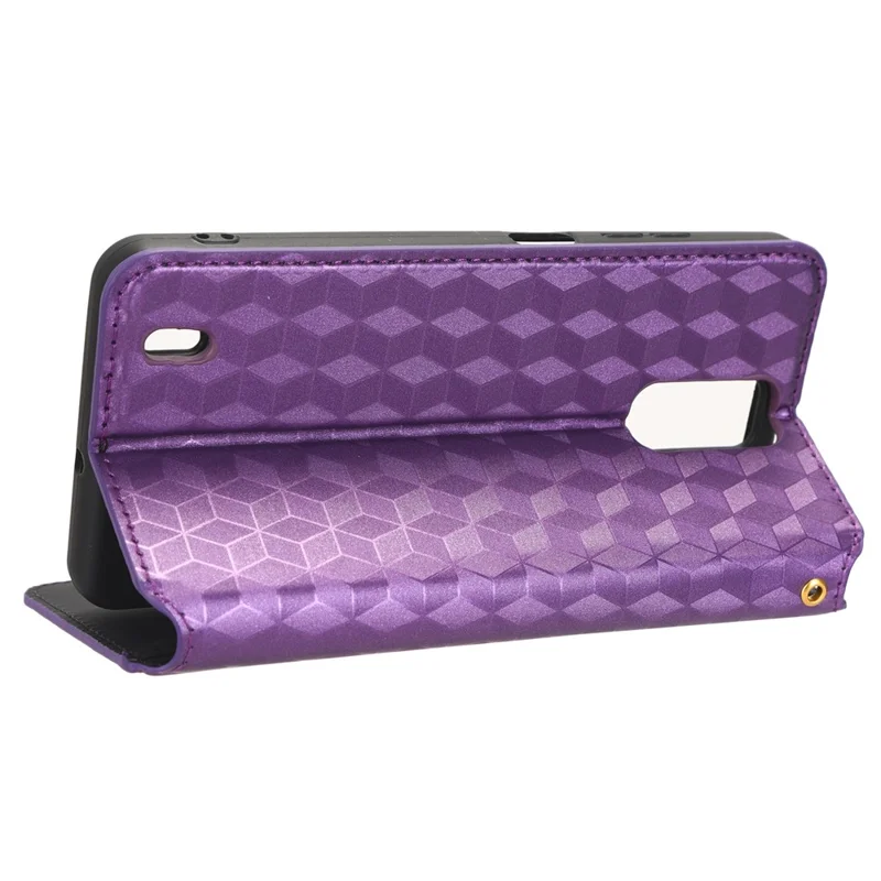 For ZTE Blade A32 Phone Leather Case Imprinted Rhombus Pattern Wallet Stand Protective Phone Cover - Purple