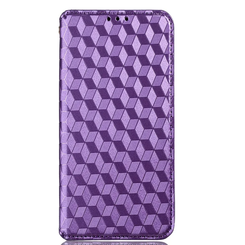 For ZTE Blade A32 Phone Leather Case Imprinted Rhombus Pattern Wallet Stand Protective Phone Cover - Purple