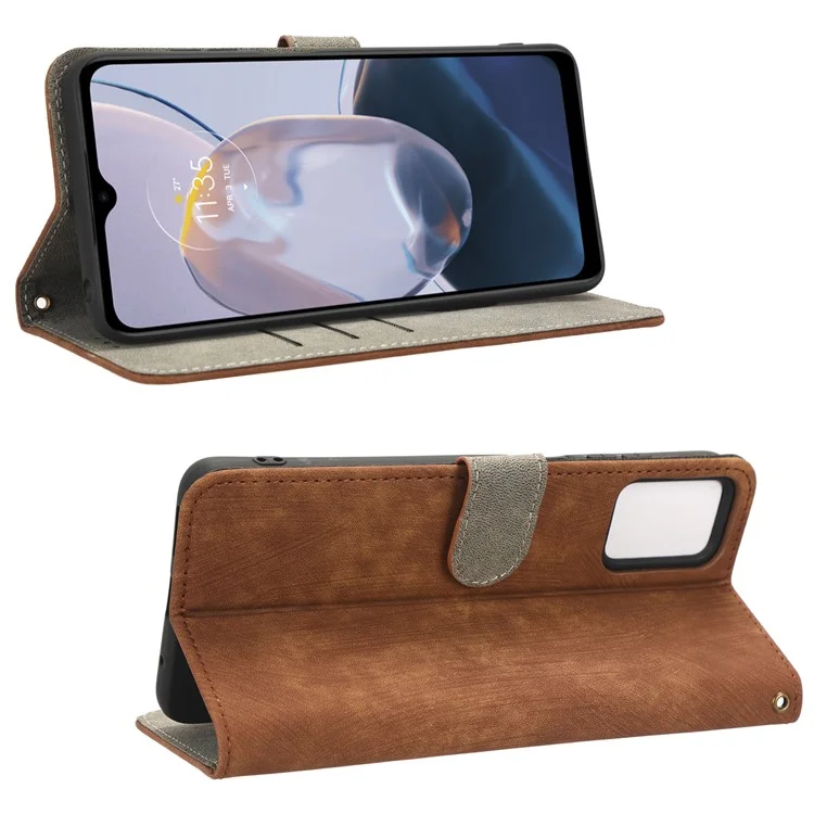 Per Motorola Moto E22 4G / E22i 4G Custodia per Cellulare RFID Blocking Stand Wallet Custodia in Pelle con Tracolla - Marrone