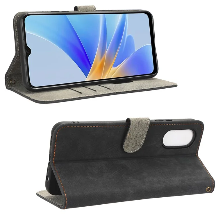 Per Oppo A17 4G / A17k 4G Cover del telefono Custodia in pelle PU con blocco RFID Supporto per telefono con cinghia - Nero