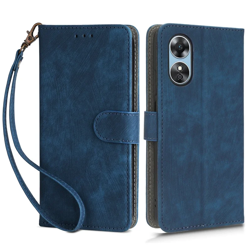 Funda para Oppo A17 4G / A17k 4G Tapa de cartera de cuero PU con bloqueo RFID y soporte para teléfono con correa - Azul