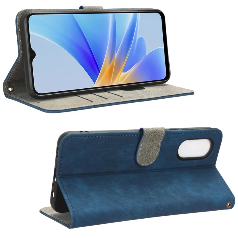Funda para Oppo A17 4G / A17k 4G Tapa de cartera de cuero PU con bloqueo RFID y soporte para teléfono con correa - Azul